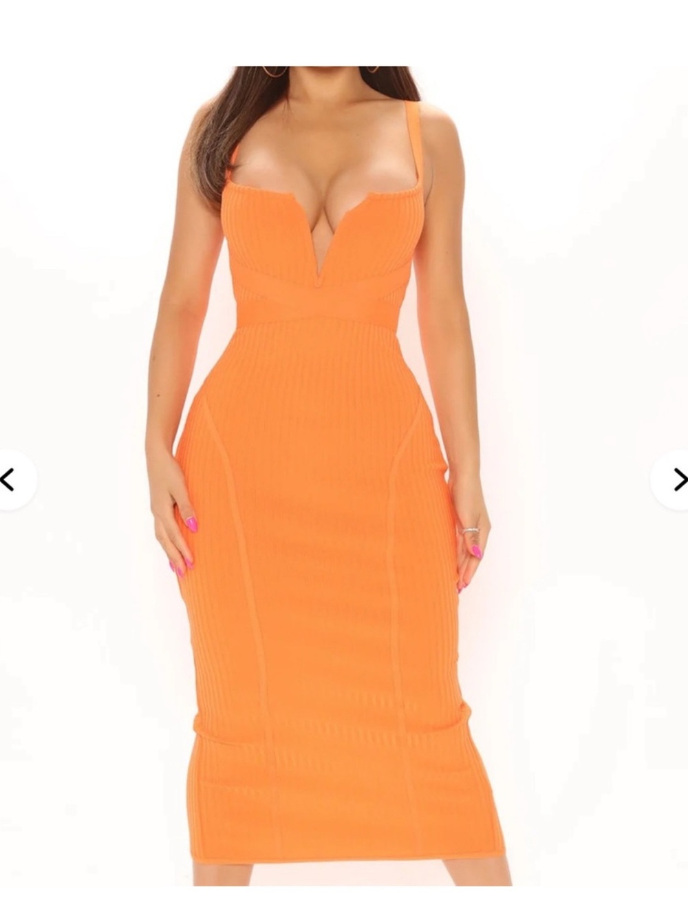 NWT Fashion Nova Orange Bodycon Midi Dress with V-Notch Neckline XL